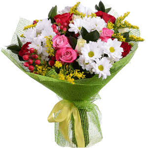 Arrangement of Kenyan roses and chrysanthemum with delivery Yaroslavl