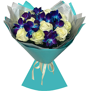 White rose 50 cm - 26, Orchid Dendrobium - 13, Flask for orchids, Wrapping Paper