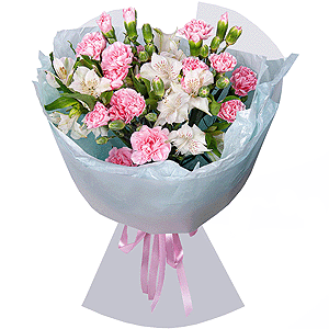 Pink spray carnation - 6, Alstromeria white, soft pink - 5, Wrapping Paper