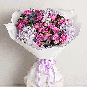 Blue/purple hydrangea - 3, Spray peony rose Misty Bubbles, 50 cm - 17, Viburnum, Eucalyptus Cinerea, Wrapping Paper