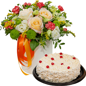 Peach blossom with cake with delivery Yaroslavl
