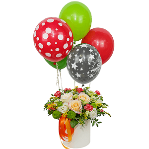 Peach blossom with balloons with delivery Yaroslavl