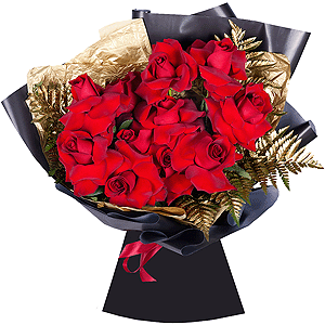 Rose Red 50 cm Ecuador - 15, Fern (1 pc.), Wrapping Paper