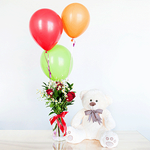 Gift set "Delicate bouquet, teddy bear and balloons" with delivery Yaroslavl