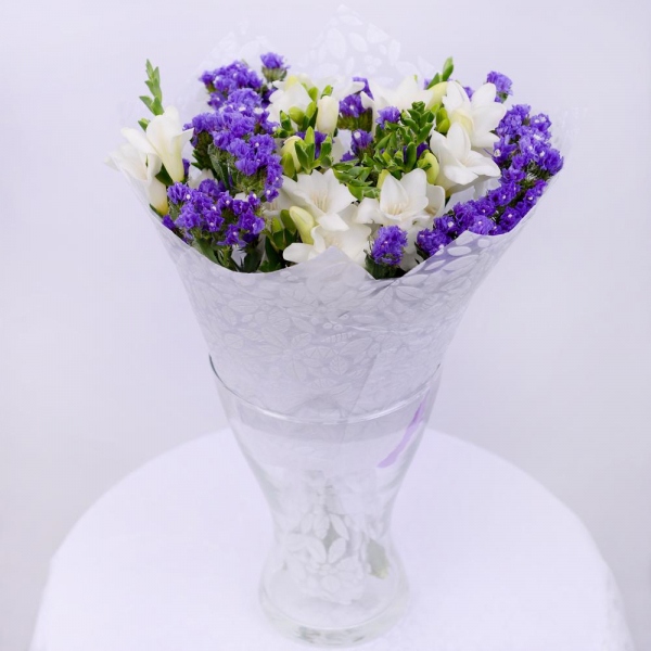 Freesia - 17, Blue Statice, Felt, Ribbon
