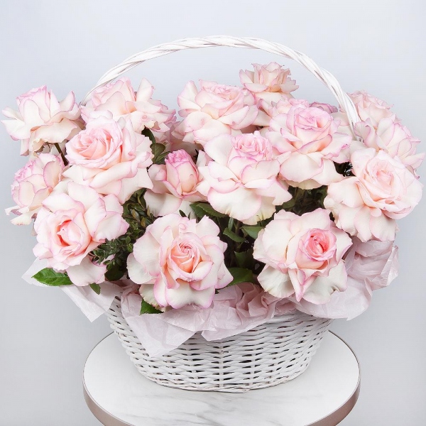Rose Esperance - 33, Large Basket, Oasis, Pistachio, Wrapping Paper