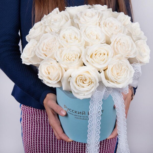 White rose 50 cm - 27, Round flower box small , Oasis, Wrapping Paper