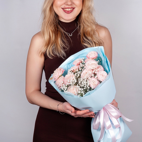 Peony sprayrose - 3, Gypsophila - 2, Wrapping Paper