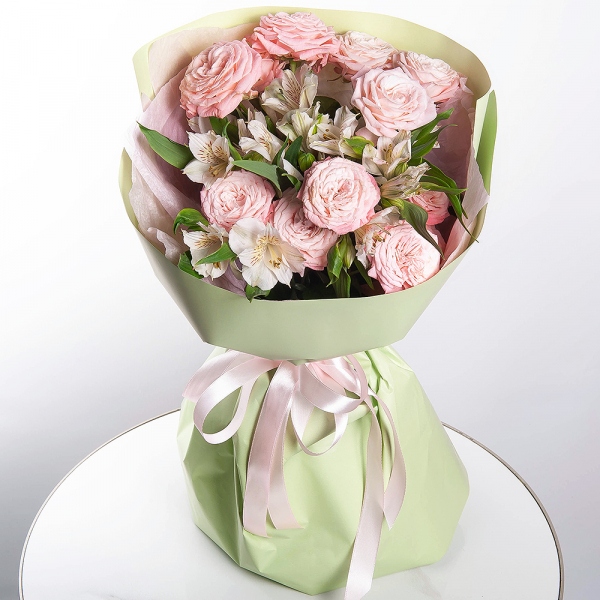 Peony sprayrose - 5, Alstromeria white, soft pink - 7, Wrapping Paper
