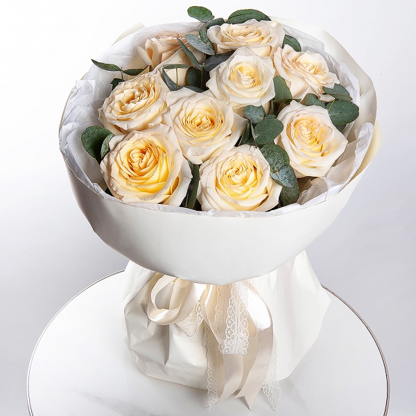 Cream rose Candelaight 50 cm - 15, Eucalyptus, Wrapping Paper