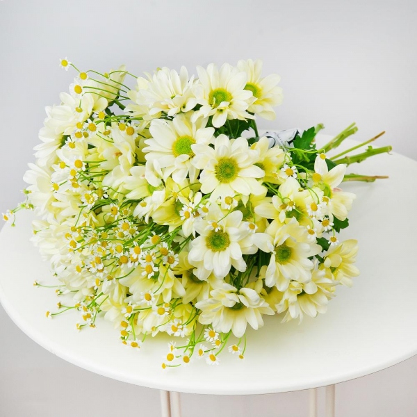 Bacardi Yellow Spray Chrysanthemum - 9, Chamomile - 9, Ribbon
