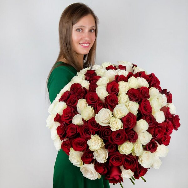 Red rose 70 cm Ecuador - 80, White rose 70 cm  (Ecuador) - 81, Ribbon