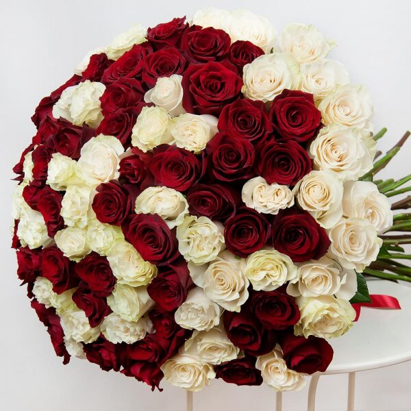 Red rose 70 cm Ecuador - 80, White rose 70 cm  (Ecuador) - 81, Ribbon