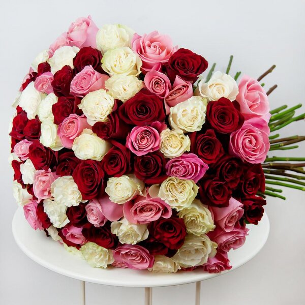 Red rose 70 cm Ecuador - 56, White rose 70 cm  (Ecuador) - 55, Pink rose 70 cm Ecuador  - 50, Ribbon