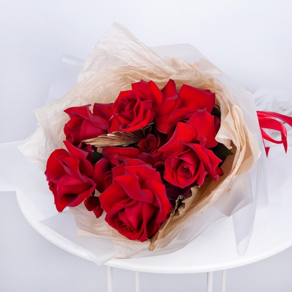 Rose Red 50 cm Ecuador - 13, Aspidistra (1 pc.), Wrapping Paper, Ribbon