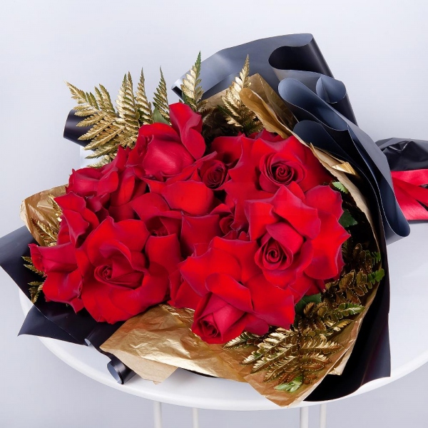Rose Red 50 cm Ecuador - 13, Fern (1 pc.), Wrapping Paper