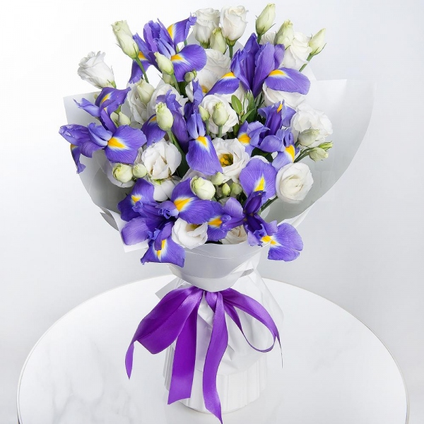 Irises - 11, lisianthus - 6, Felt, Ribbon